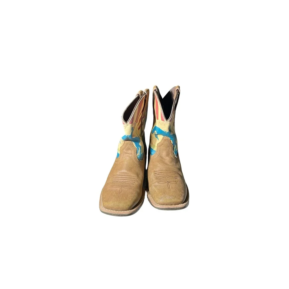 Ariat Kids Western Boots Tan Leather Desert Bronco Sun Square Toe  Sz 1.5